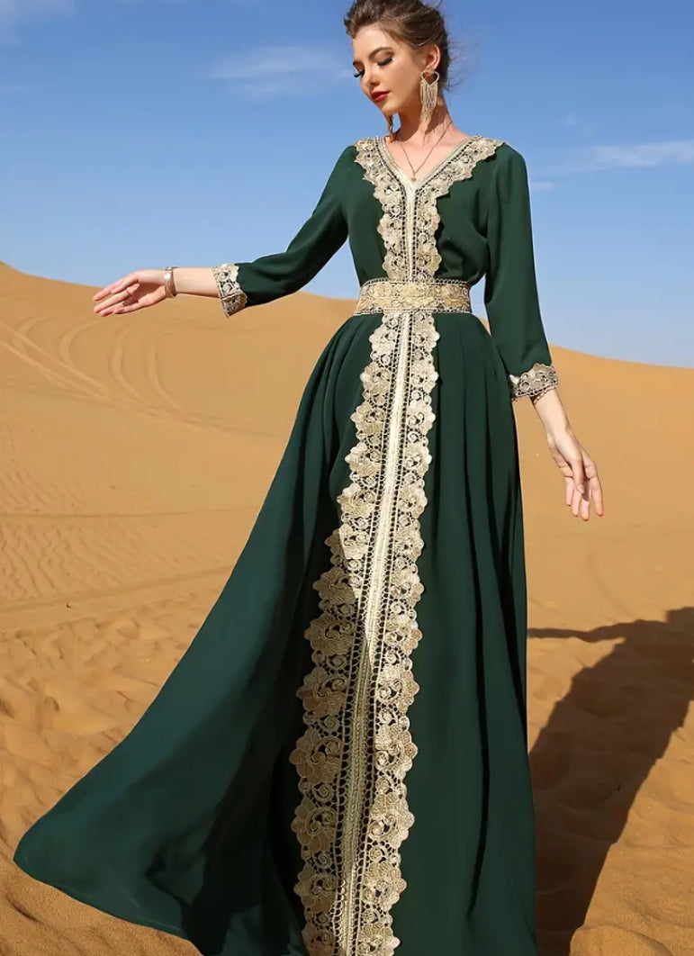 Premium Pearl-Encrusted Leopard Kaftan