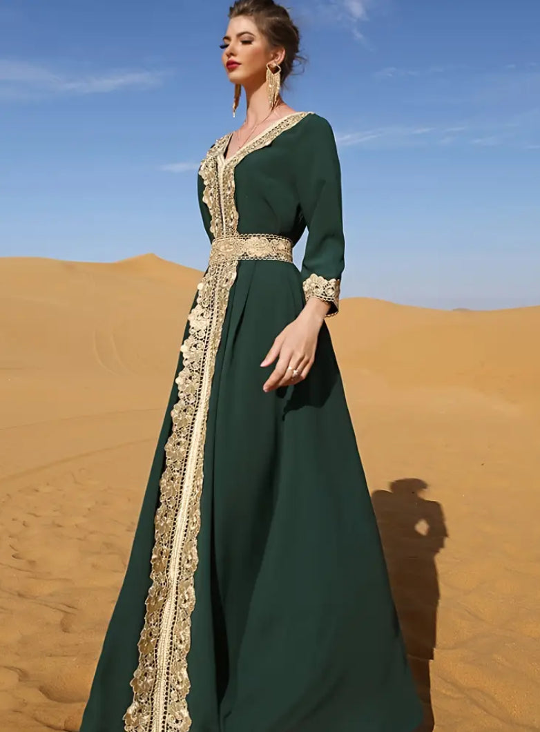 Premium Pearl-Encrusted Leopard Kaftan