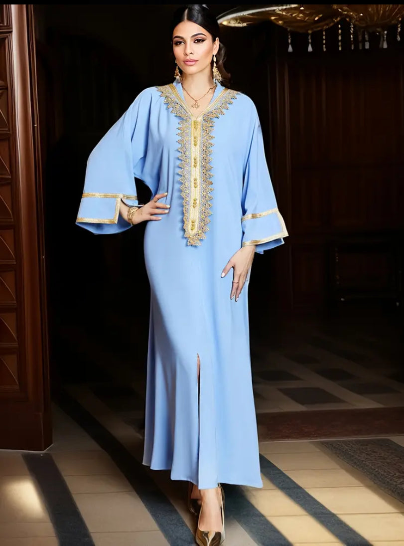 💎 Royal Powder Blue & Gold Moroccan Kaftan 💎