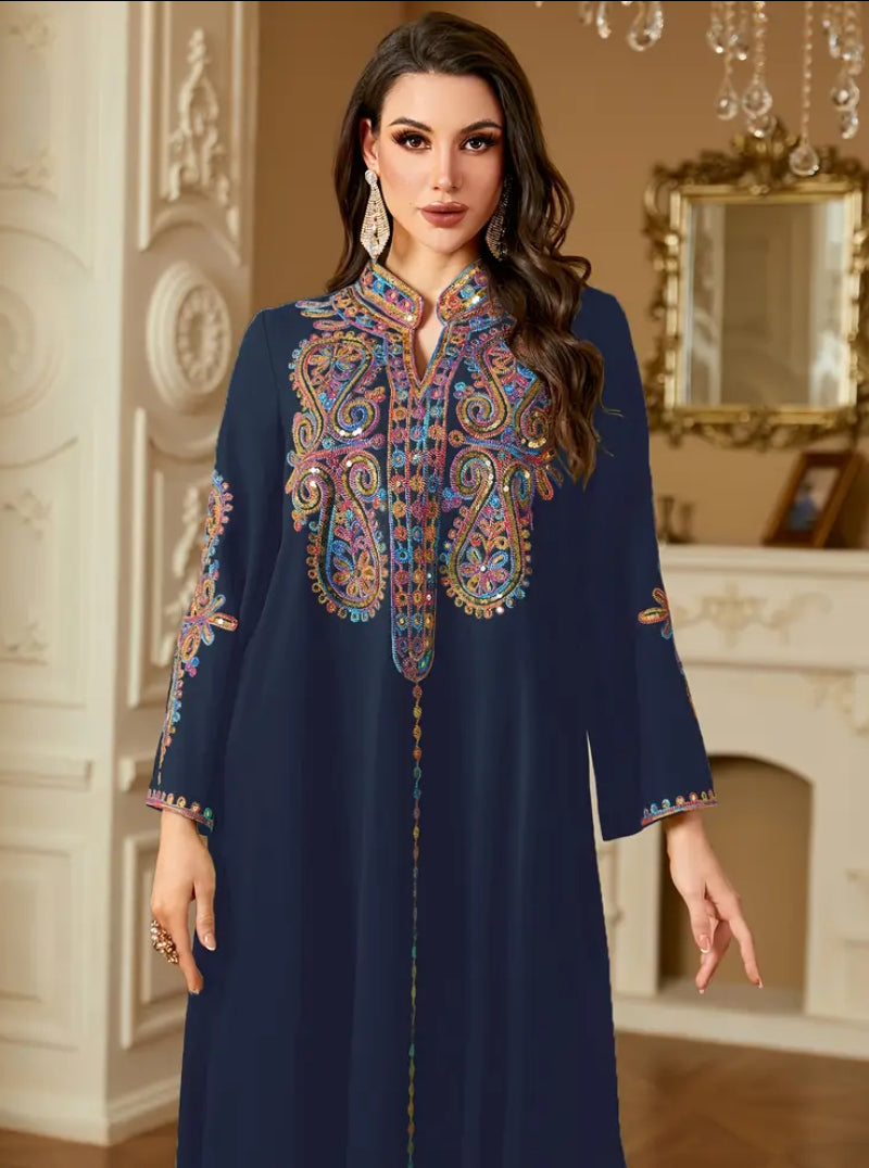 Royal Paisley Embroidered Kaftan – Premium Moroccan Style Jalabiya