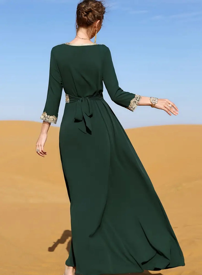 Premium Pearl-Encrusted Leopard Kaftan