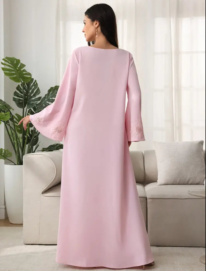 Women’s Elegant Floral Kaftan – Soft Pink