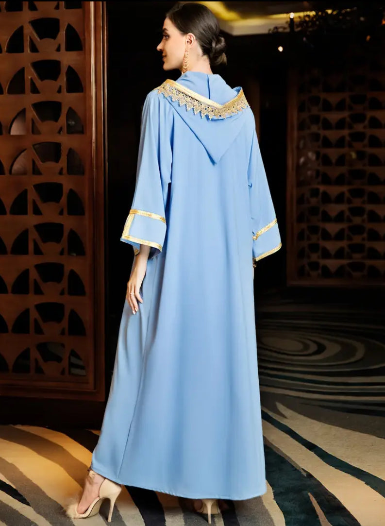 💎 Royal Powder Blue & Gold Moroccan Kaftan 💎