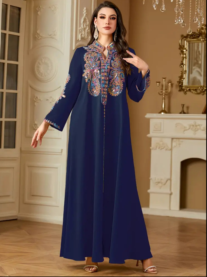 Royal Paisley Embroidered Kaftan – Premium Moroccan Style Jalabiya