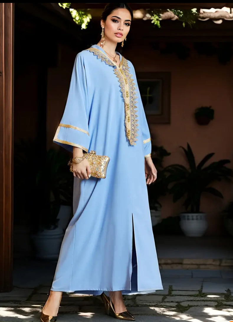 💎 Royal Powder Blue & Gold Moroccan Kaftan 💎
