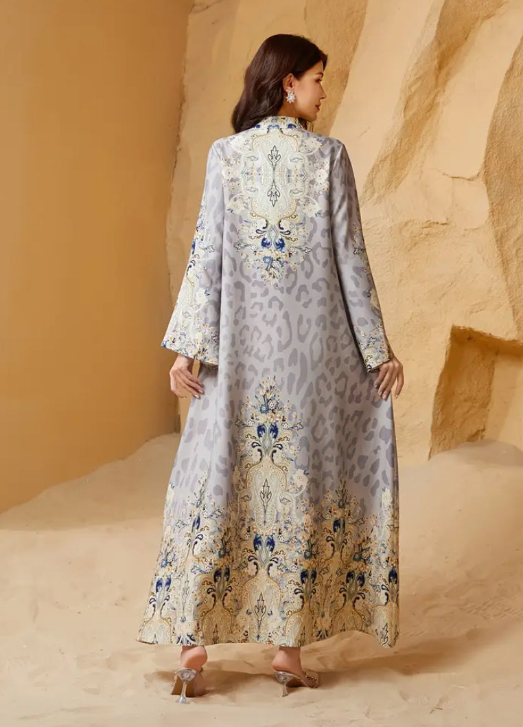 Premium Hand-Embroidered Leopard Print Jalabiya