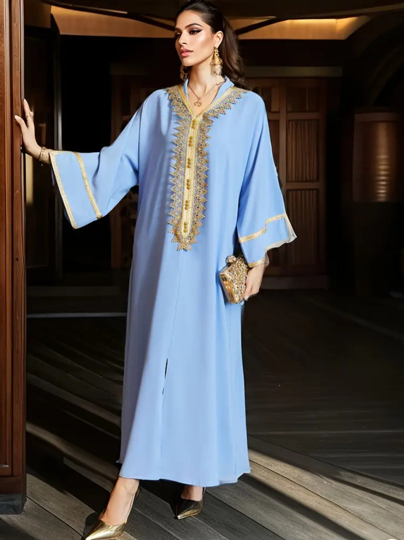 💎 Royal Powder Blue & Gold Moroccan Kaftan 💎
