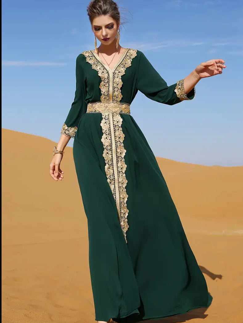 Premium Pearl-Encrusted Leopard Kaftan