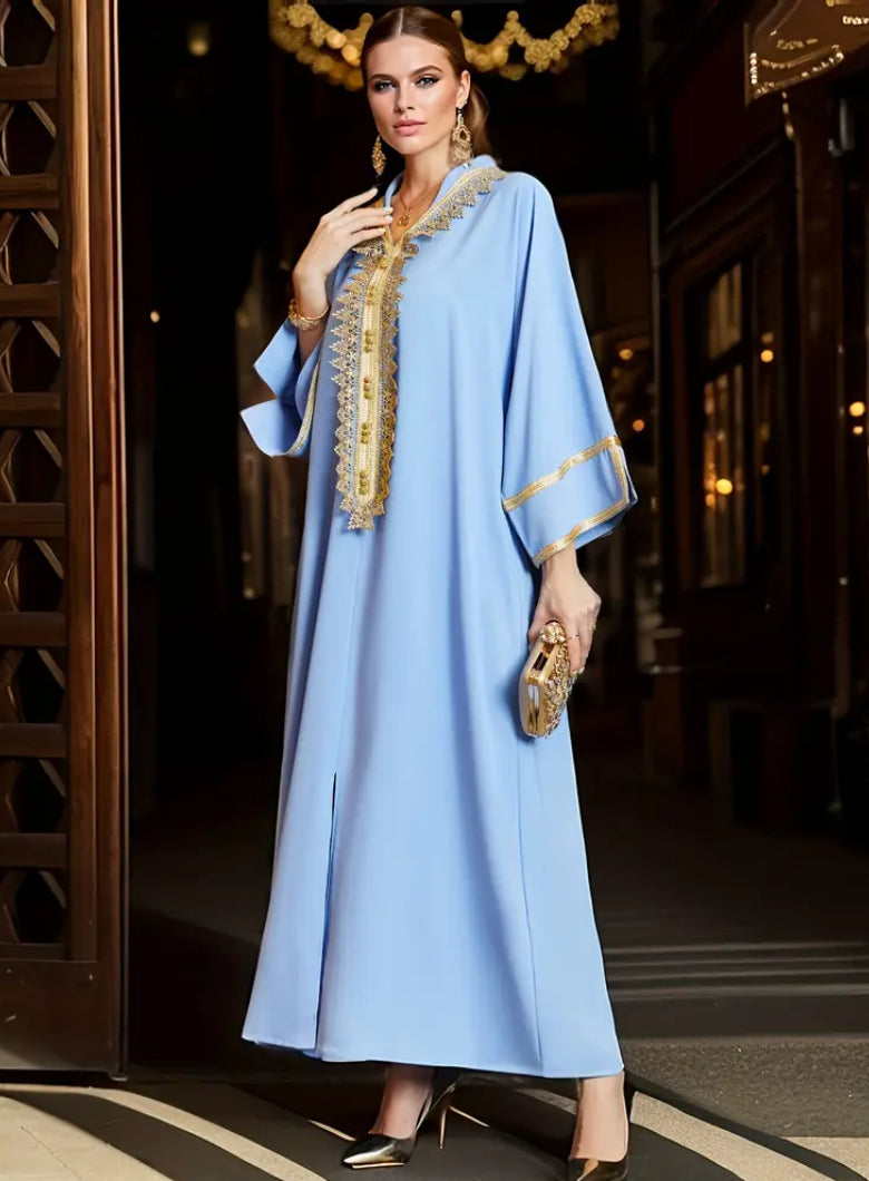 💎 Royal Powder Blue & Gold Moroccan Kaftan 💎