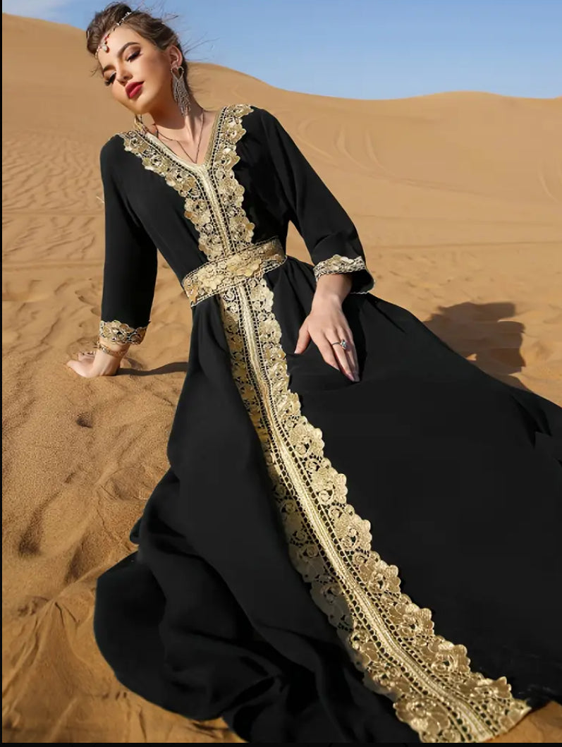 Premium Pearl-Encrusted Leopard Kaftan