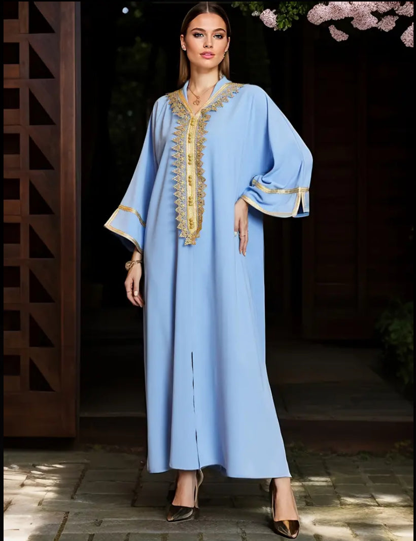 💎 Royal Powder Blue & Gold Moroccan Kaftan 💎