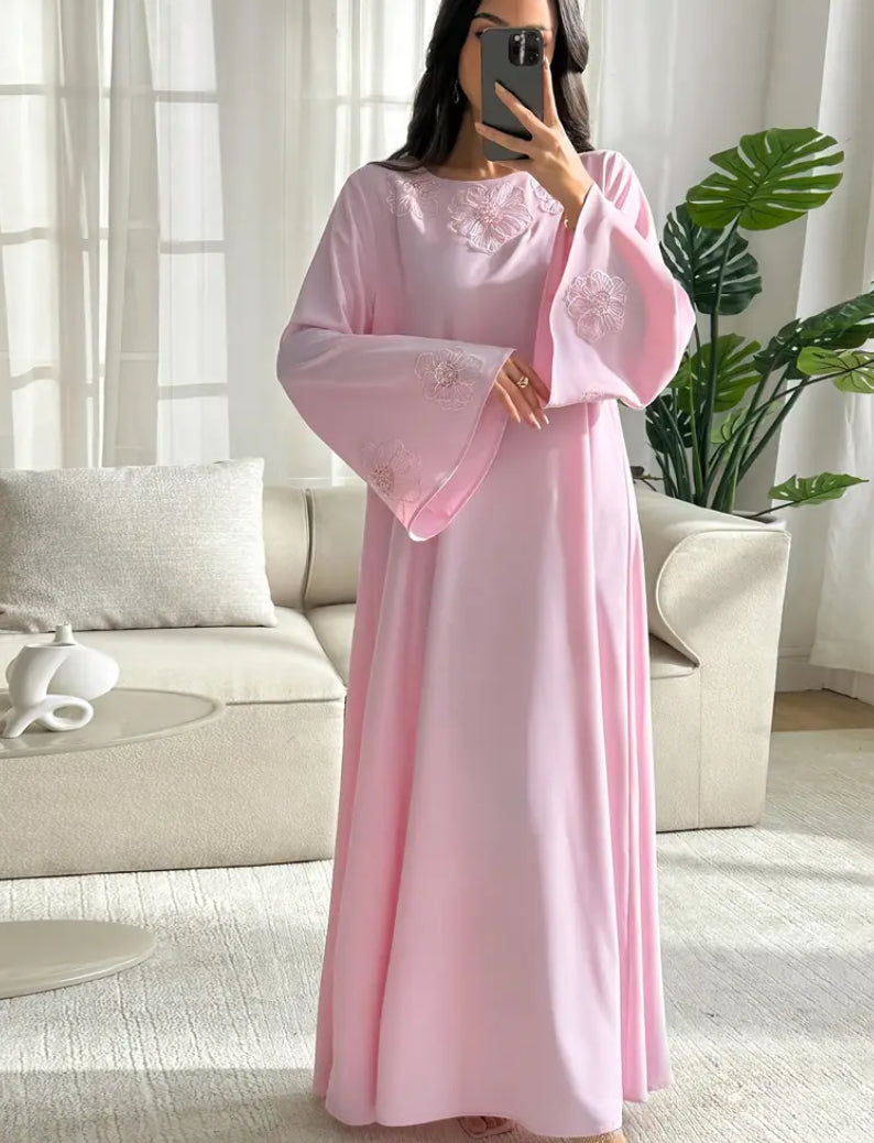 Women’s Elegant Floral Kaftan – Soft Pink