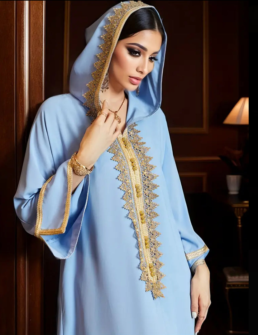 💎 Royal Powder Blue & Gold Moroccan Kaftan 💎
