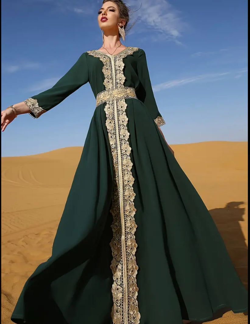 Premium Pearl-Encrusted Leopard Kaftan