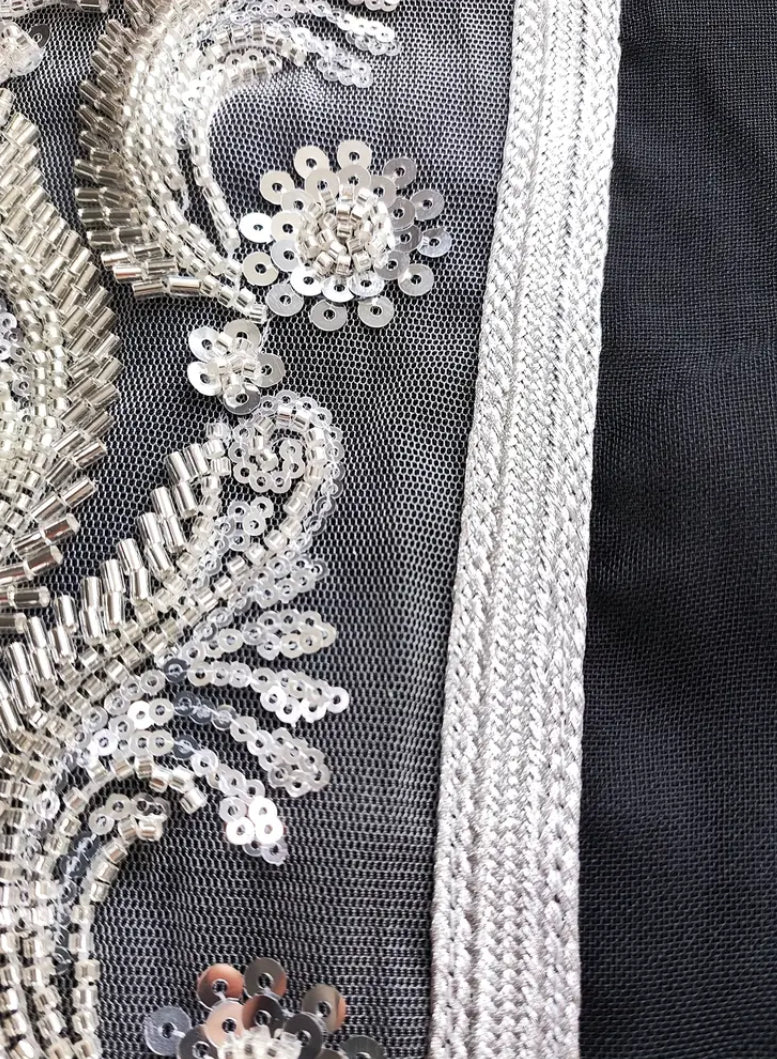 Luxury Black & Silver Sunflower Motif Jalabiya with Premium Embroidery