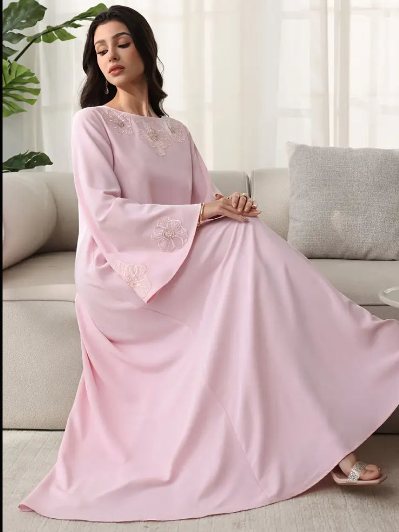 Women’s Elegant Floral Kaftan – Soft Pink