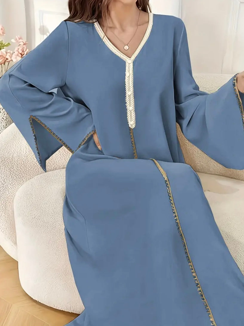 Royal Paisley Embroidered Kaftan – Premium Moroccan Style Jalabiya