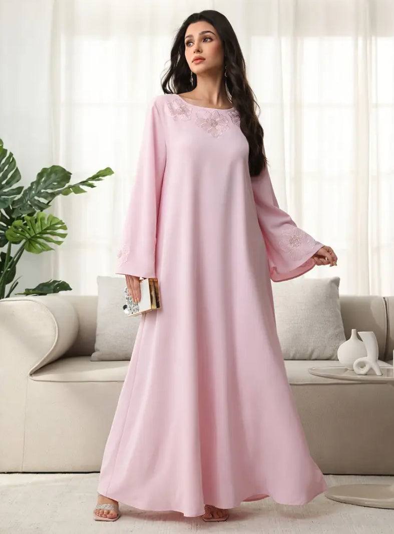 Women’s Elegant Floral Kaftan – Soft Pink